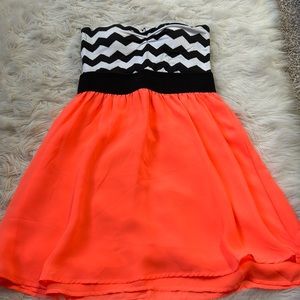 Strapless Chevron/Neon Dress